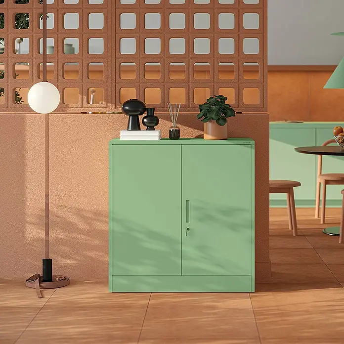 Jan Nowak Aktenschrank Beata - B x T x H: 90 x 40 x 92,5 cm, Grün - Grüner Metallschrank mit Deko-Elementen, der einen Hauch von Retro-Charme in jeden Raum bringt. Perfekt als stilvolle Aufbewahrungslösung.