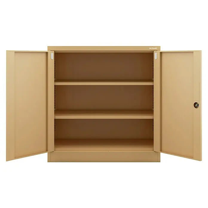Jan Nowak Aktenschrank Beata - B x T x H: 90 x 40 x 92,5 cm, Beige - Aufnahme eines offenen Metallschranks mit vier Regalen. Ideal für die Aufbewahrung im Büro oder zu Hause.