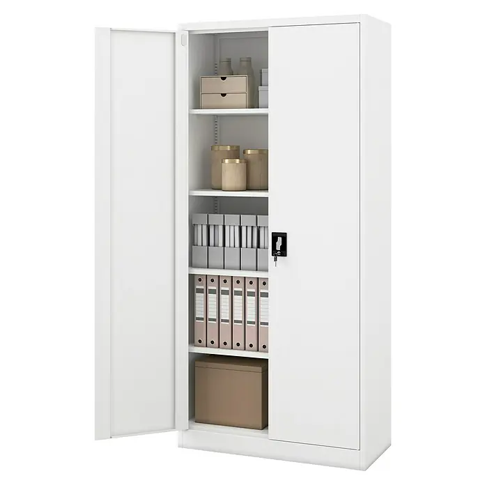 Jan Nowak Aktenschrank Jan - B x T x H: 90 x 40 x 195 cm, Weiß - Der weiße Büroschrank mit Regalen bietet viel Stauraum für Ordner, Boxen und andere Büromaterialien. Er ist abschließbar.