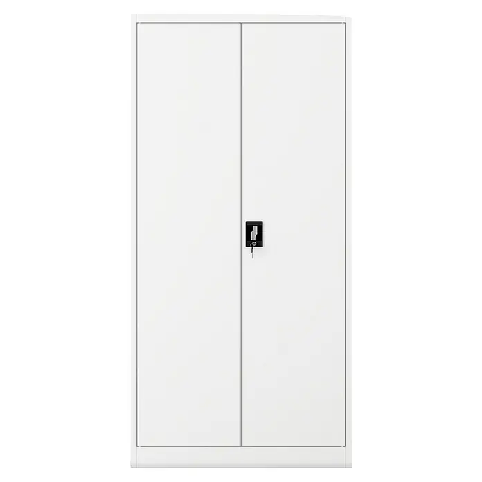 Jan Nowak Aktenschrank Jan - B x T x H: 90 x 40 x 185 cm, Weiß - Abbildung eines weißen Aktenschranks mit zwei Türen und einem Schloss in der Mitte, ideal für die Büroorganisation.