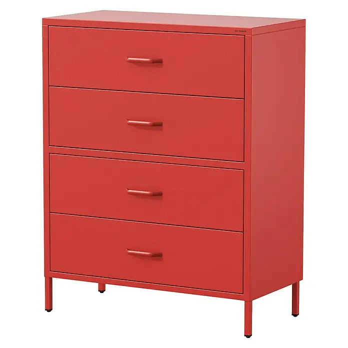 Jan Nowak Kommode Carla - L x B x H: 40 x 80 x 101,5 cm, Rot, Anzahl Schubladen: 4 Stk. - Rote Kommode mit vier Schubladen und Griffen, ideal für die Aufbewahrung von Kleidung und anderen Gegenständen. Das Möbelstück ist modern und funktional.