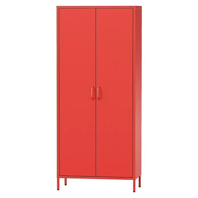 Jan Nowak Kleiderschrank Flavio - H x B x T: 185 x 80 x 45 cm, Rot - Ein roter Flügeltürenschrank mit Metallgriffen und Füßen für Büro oder Werkstatt.