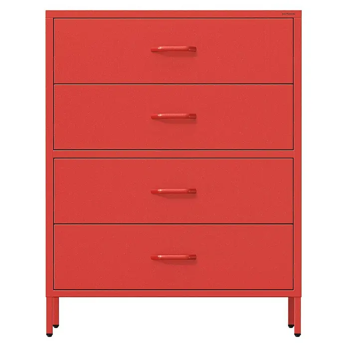 Jan Nowak Kommode Carla - L x B x H: 40 x 80 x 101,5 cm, Rot, Anzahl Schubladen: 4 Stk. - Roter Schubladenschrank mit vier Schubladen und Griffen für Büro oder Zuhause.