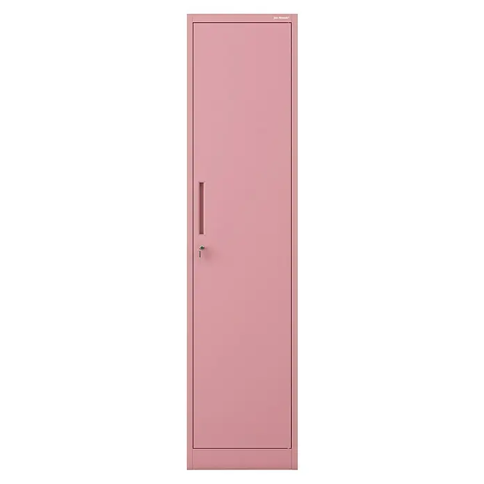 Jan Nowak Aktenschrank Alex - B x T x H: 45 x 40 x 185 cm, Rosa - Eine elegante, rosafarbene Metallgarderobe mit einem minimalistischen Design, ideal für moderne Büros oder stilvolle Umkleideräume.