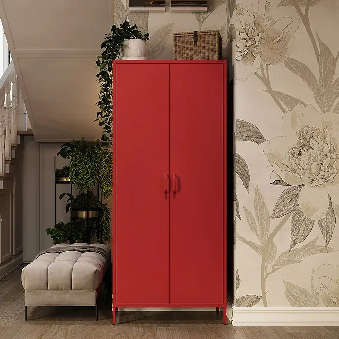 Jan Nowak Kleiderschrank Flavio - H x B x T: 185 x 80 x 45 cm, Rot - Geräumiger roter Kleiderschrank mit zwei Türen, ideal zur Aufbewahrung und als Blickfang im Raum. Praktisches Möbelstück.