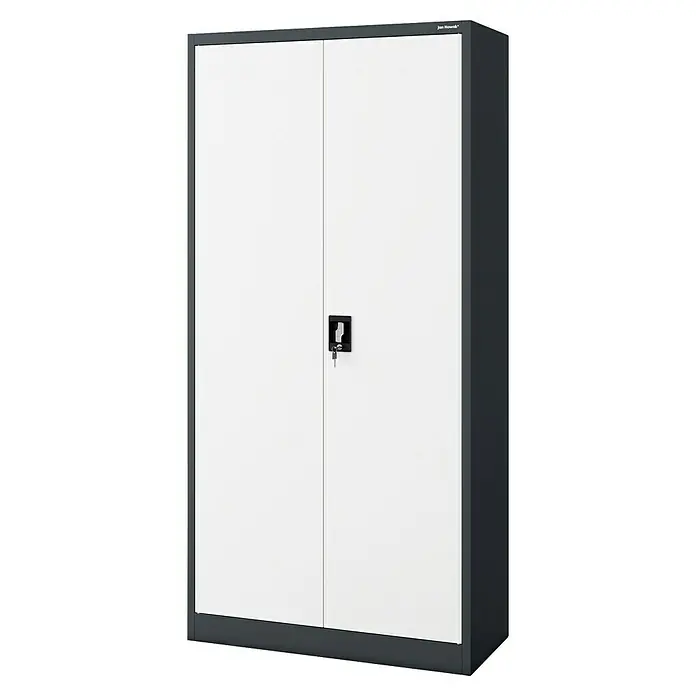 Jan Nowak Aktenschrank Jan - B x T x H: 90 x 40 x 185 cm, Anthrazit/Weiß - Ein grauer Jan Nowak Büroschrank mit zwei weißen Türen und einem schwarzen Schloss mit Schlüssel.