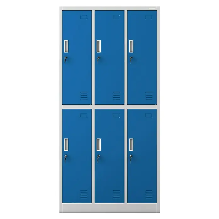 Jan Nowak Schließfachschrank Igor - H x B x T: 185 x 90 x 45 cm, Anzahl Fächer: 6 Stk., Grau/Blau - Blauer Spindschrank mit sechs Fächern und silberfarbenem Rahmen, ideal für Schulen oder Sporteinrichtungen, bietet viel Stauraum und Sicherheit.