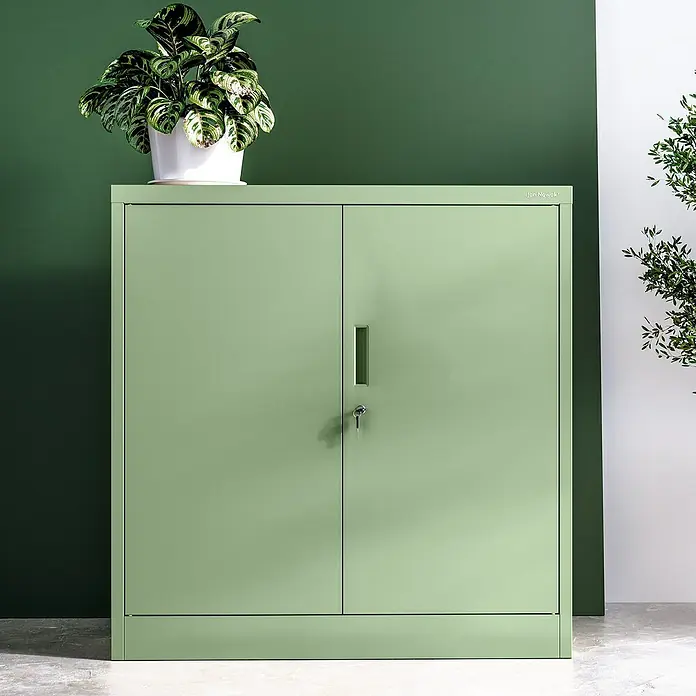 Jan Nowak Aktenschrank Beata - B x T x H: 90 x 40 x 92,5 cm, Grün - Der grüne Jan Nowak Metallschrank mit zwei Türen bietet viel Stauraum. Eine Pflanze steht dekorativ auf dem Schrank.