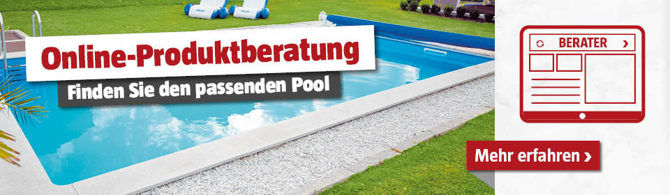 Einbaupool im Garten mit Titel Online-Produktberatung, passendes Pool finden