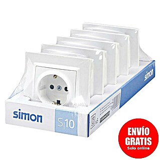 Simon 10 Enchufe pack 5 (Blanco, Plástico, Montaje enrasado)
