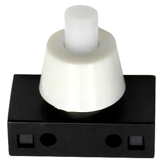 EDM Interruptor de pie unipolar - Número de polos: 1 ud., 2 A - Primer plano de un interruptor de botón blanco con base negra.