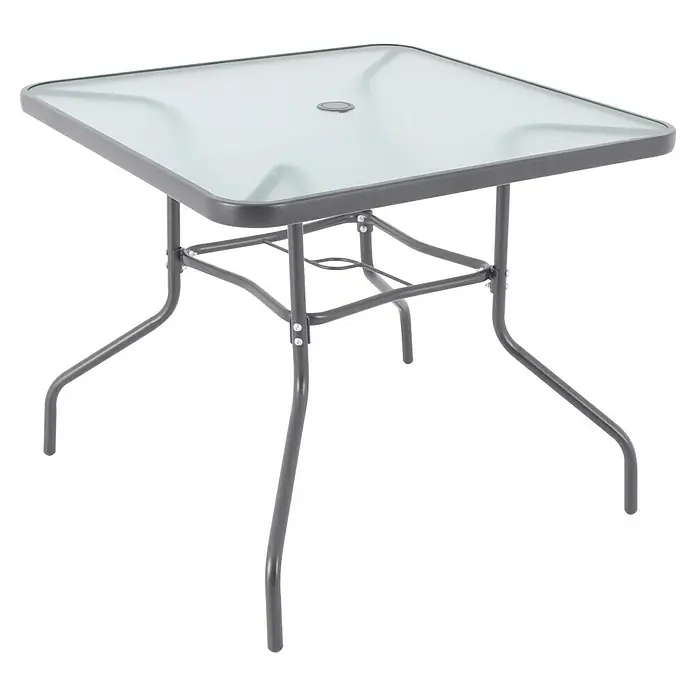 Sunfun Set de muebles de jardín Marta - 5 pzs., Vidrio/Textil, Acero, Antracita - Mesa de patio cuadrada con tapa de vidrio y estructura metálica gris para exteriores.
