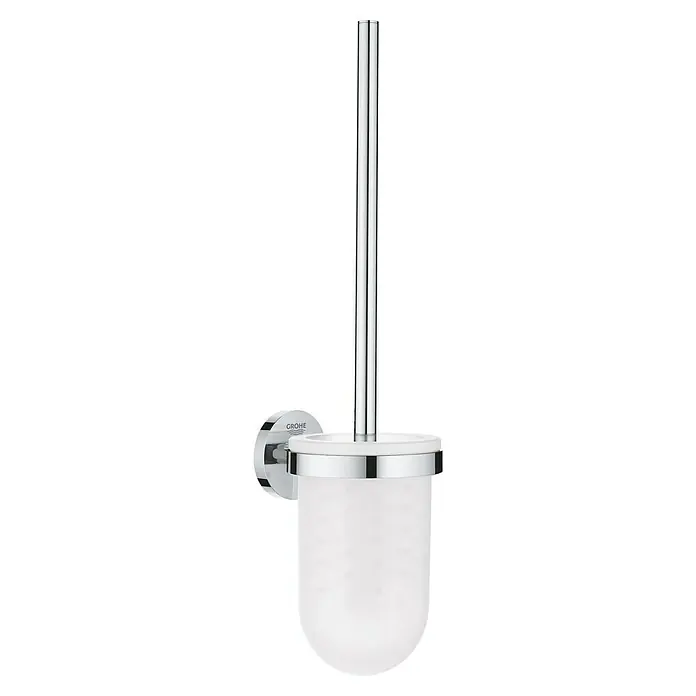 Grohe QuickFix Start WC-Bürstengarnitur - Metall - Produktbild einer Grohe Toilettenbürste mit Halterung in Chrom und Milchglas. Elegantes Badaccessoire für moderne Badezimmer.