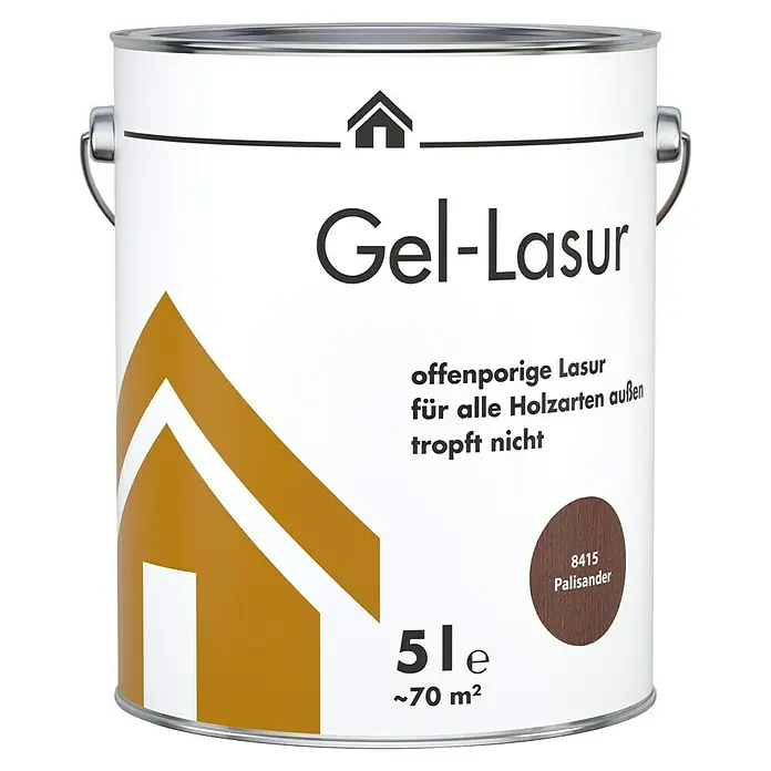 Holzlasur Gel-Holzlasur - Palisander, 5 l, Seidenglänzend - Dose Gel-Lasur Holzschutzfarbe, Farbton Palisander, 5 Liter, für offenporige Holzarten im Außenbereich, tropffreie Formel, ideal für den Schutz und die Gestaltung von Holzoberflächen.