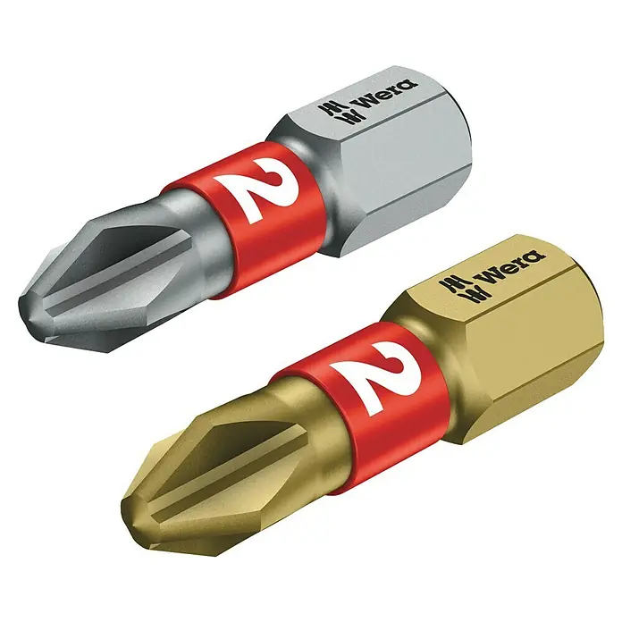 Wera Bit-Set Tool-Check Plus - 39 -tlg. - Nahaufnahme von Wera Bit-Schraubendrehereinsätzen mit den Markierungen "2", ideal für Schraubarbeiten.