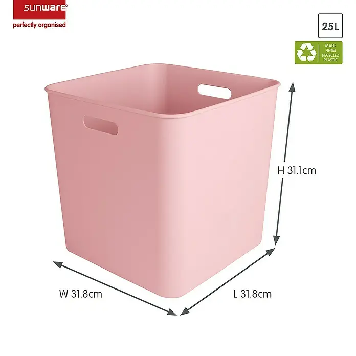 Sunware Sigma home Aufbewahrungsbox cube box - L x B x H: 31 x 31 x 31 cm, Kunststoff, Rosa, 25 l - Rosa Sunware Aufbewahrungsbox (25L) aus recyceltem Kunststoff mit Griffen und den Maßen 31,8 x 31,8 x 31,1 cm.