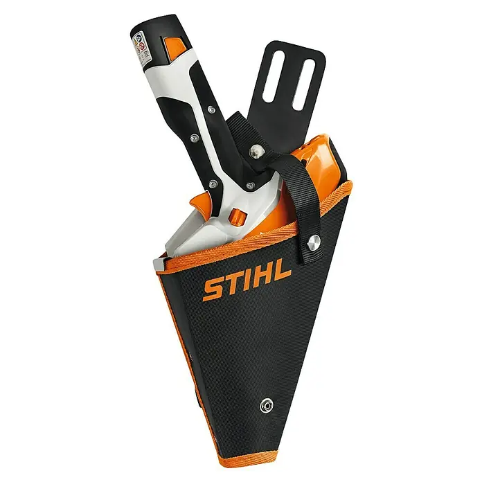 Stihl Holster - Passend für: Stihl AS Akku-Astsäge GTA 26 - Das Bild zeigt die Stihl HSA 25 Akku-Grasschere mit Tragtasche, ein praktisches Werkzeug für Gartenarbeiten.