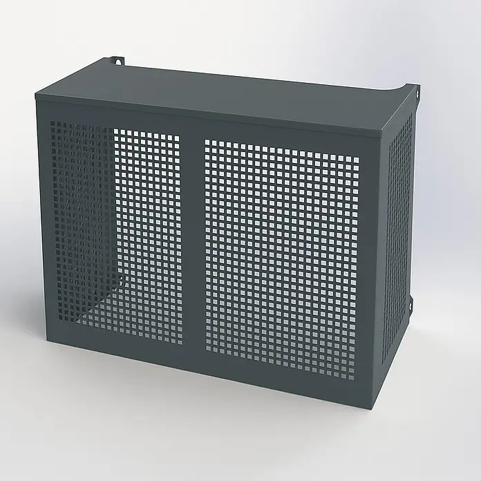 ZimaKlima Protector para unidad exterior - Ancho: 110 cm, Largo: 55 cm, Altura: 95 cm, Metal, Gris - Cubierta gris para unidad AC exterior con patrón de rejilla cuadrada, protegiendo y ocultando eficientemente.