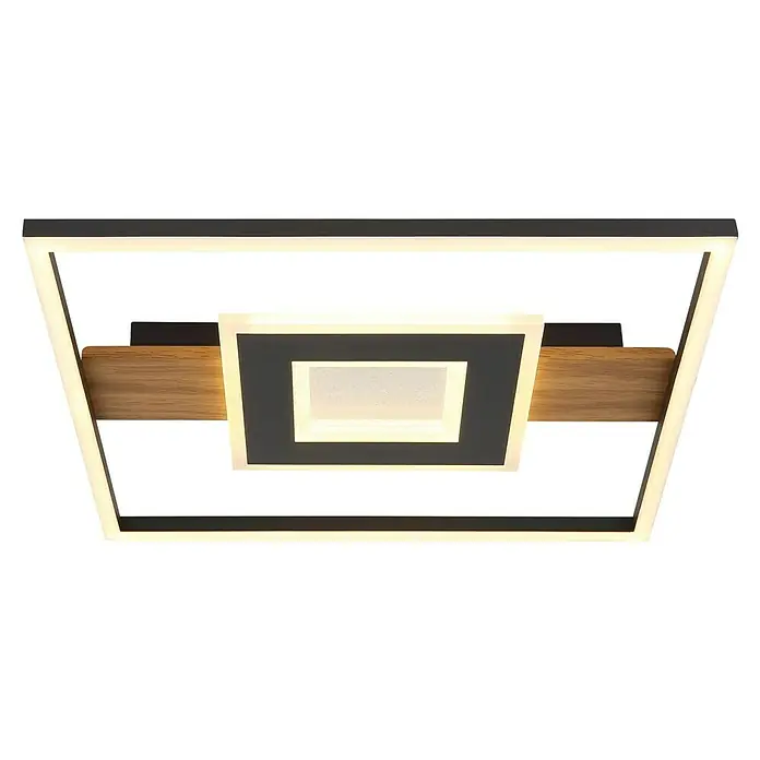 Globo LED-Deckenleuchte Pikara - L x B x H: 37,8 x 37,8 x 5 cm, Braun, 24 W, Lichtfarbe: Warmweiß, 800 lm - Moderne LED-Deckenleuchte mit quadratischem Design und Holzelementen, die eine stilvolle Beleuchtung für jeden Raum bietet.
