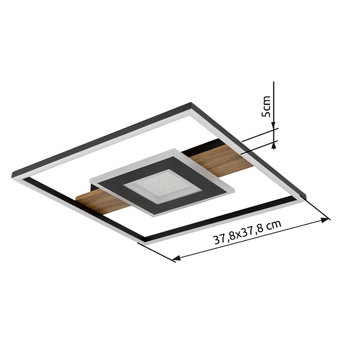 Globo LED stropna svjetiljka Pikara  (D x Š x V: 37,8 x 37,8 x 5 cm, Smeđa, 24 W, Boja svjetla: Topla bijela, 800 lm) | BAUHAUS