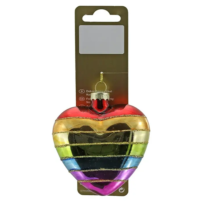 Geroma Christbaumschmuck Herz - Durchmesser: 8,5 cm, Mehrfarbig, Glas, 1 Stk. - Herzförmiger Christbaumschmuck mit Regenbogenfarben für festliche Dekorationen.