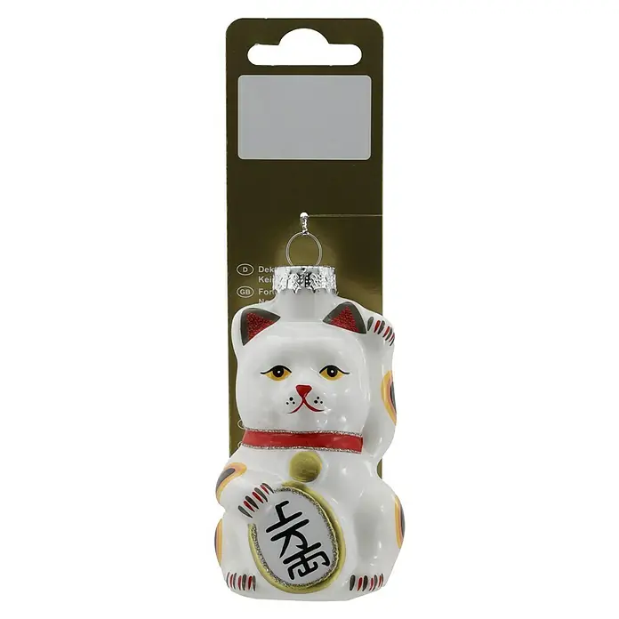 Geroma Christbaumschmuck - Höhe: 9 cm, Weiß, Glas, 1 Stk. - Glückskatze Weihnachtsbaumschmuck: Glücksbringer für den Baum. Festliche Deko mit asiatischem Flair für ein besonderes Weihnachtsfest.
