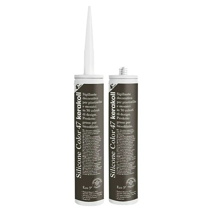 Kerakoll Silicona universal Color - Tono de color: 47, 310 ml - Dos tubos de Silicone Color 47 Kerakoll, sellante decorativo para azulejos y mosaicos en 50 colores, producto verde para bioconstrucción.