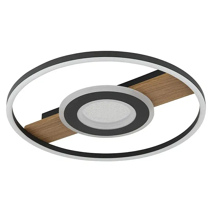Globo Plafón LED Blacky - Marrón, 24 W, Blanco cálido - Elegante lámpara de techo con detalles de madera y un diseño moderno, ideal para espacios de estar elegantes.