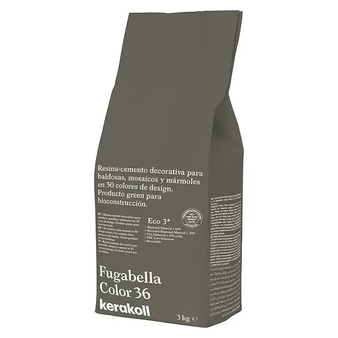 Kerakoll Mortero para juntas - cemento Fugabella - Color: 36, 3 kg - Saco de Fugabella Color 36 Kerakoll resina-cemento decorativa para baldosas, mosaicos y mármoles en 50 colores de diseño, producto verde para bioconstrucción.