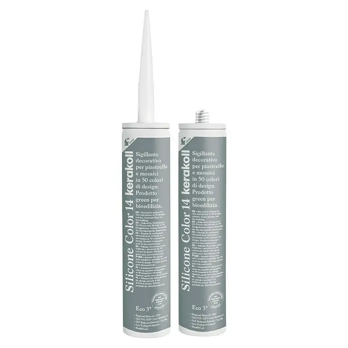 Kerakoll Silicona universal Color - Tono de color: 14, 310 ml - Dos tubos de Silicone Color 14 Kerakoll, sellante decorativo para azulejos y mosaicos en 50 colores de diseño. Producto ecológico.