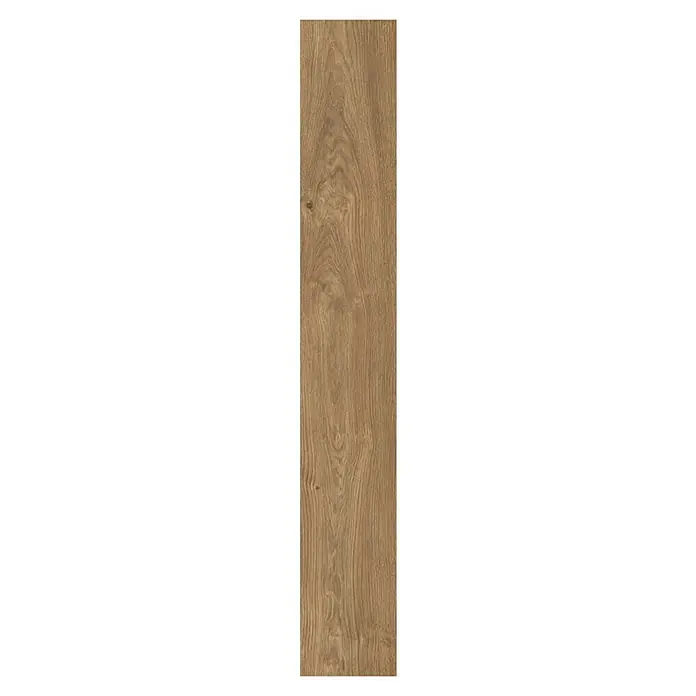 Krono Original Laminat Organic Clever Silent - Hillside Oak, Landhausdiele, 1.288 x 195 x 7 mm - Detailaufnahme einer einzelnen, länglichen Holzfliese mit einer natürlichen Maserung und warmen Farbtönen.