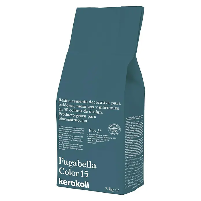 Kerakoll Mortero para juntas - cemento Fugabella - Color: 15, 3 kg - Imagen de un saco de Fugabella Color 15 Kerakoll, un resinocemento decorativo para baldosas, mosaicos y mármoles en 50 colores de diseño.