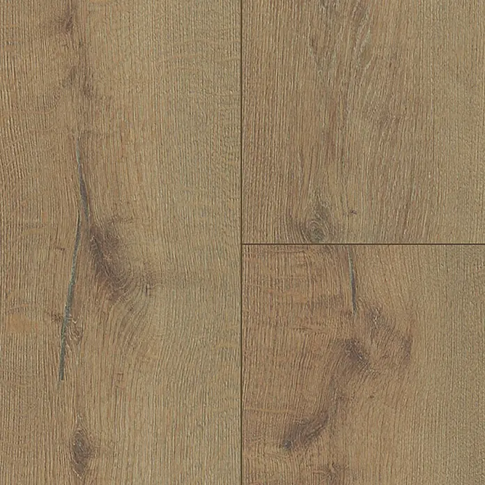 Krono Original Laminat Organic Clever Long Silent - Sepia Tegernsee Oak, Landhausdiele, 2.003 x 245 x 7 mm - Nahaufnahme von Laminatbodenplatten in warmen Holztönen, die eine natürliche Holzmaserung und eine robuste Oberfläche zeigen.