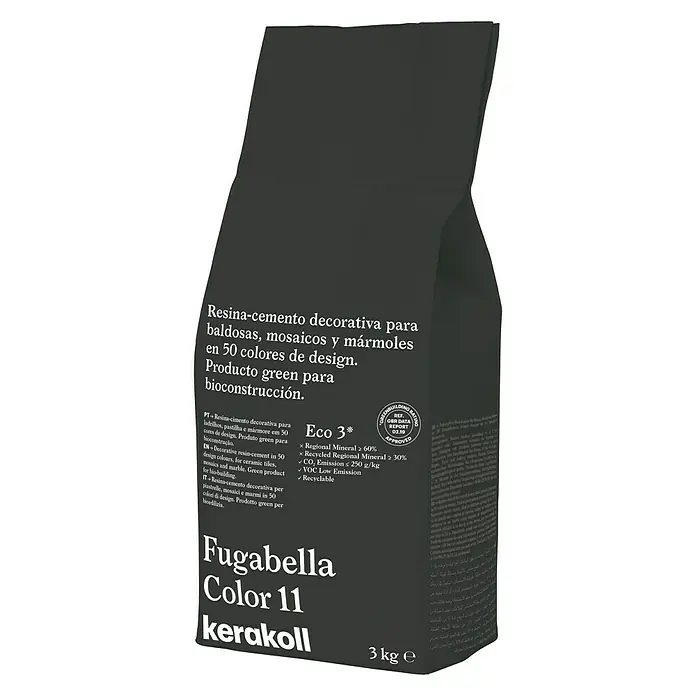 Kerakoll Mortero para juntas - cemento Fugabella - Color: 11, 3 kg - Paquete negro de Fugabella Color 11 Kerakoll. Resina-cemento decorativa para baldosas, mosaicos y mármol, producto green para bioconstrucción.