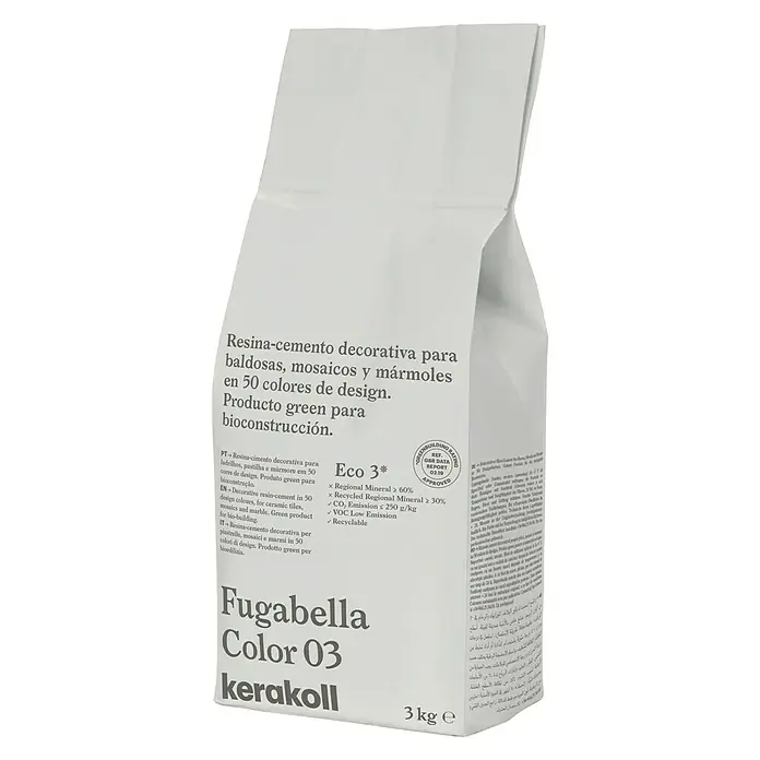 Kerakoll Mortero para juntas - cemento Fugabella - Color: 03, 3 kg - Paquete blanco de Fugabella Color 03 Kerakoll, un cemento de resina decorativo para baldosas, mosaicos y mármoles en 50 colores.