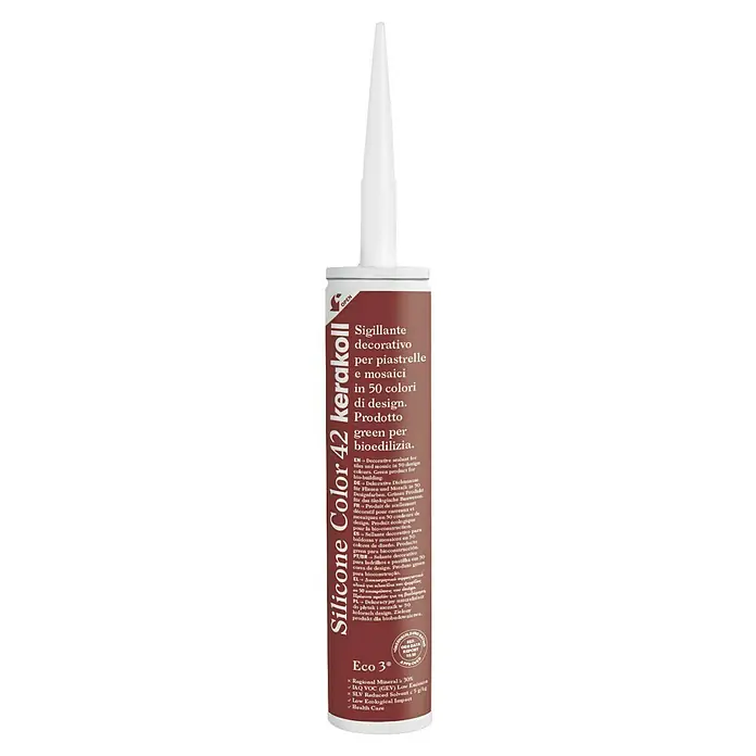 Kerakoll Silicona universal Color - Tono de color: 42, 310 ml - Kerakoll Silicone Color 42: Sellador decorativo para azulejos y mosaicos, disponible en 50 colores de diseño. Un producto verde para la bioconstrucción.