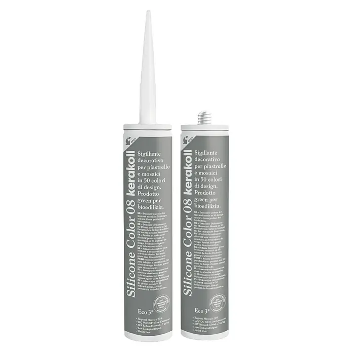 Kerakoll Silicona universal Color - Tono de color: 08, 310 ml - Dos tubos de sellador Silicone Color 08 Kerakoll, ideal para azulejos y mosaicos, disponible en 50 colores para bioconstrucción.