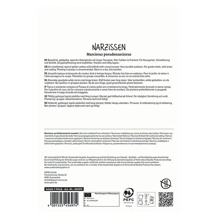 Sperli Blumenzwiebeln Trompeten Narzisse Golden Harvest - Narcissus pseudonarcissus, Goldgelb, 5 Stk. - Packung Narzissen-Blumenzwiebeln der Sorte Narcissus pseudonarcissus für farbenfrohe Frühlingsbeete und Rabatten.