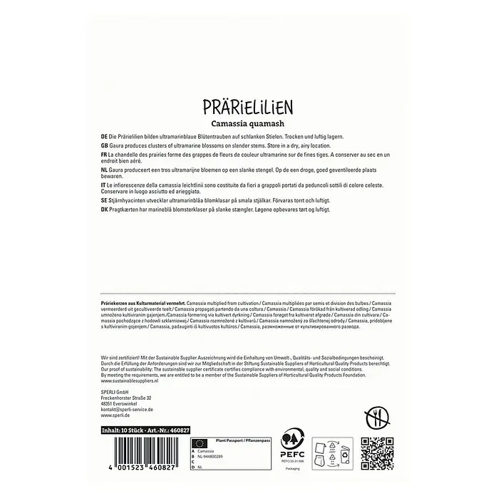 Sperli Blumenzwiebeln Prärielilie - Camassia quamash, 10 Stk. - Verpackung von Prärielilien (Camassia quamash) Samen, ideal für Gartenliebhaber, die blaue Blüten auf schlanken Stielen suchen.