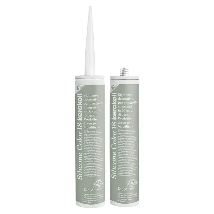 Kerakoll Silicona universal Color - Tono de color: 18, 310 ml - Dos tubos de Silicone Color 18 Kerakoll, ideal para trabajos decorativos de azulejos y mosaicos en 50 colores, ecológico y biocompatible.