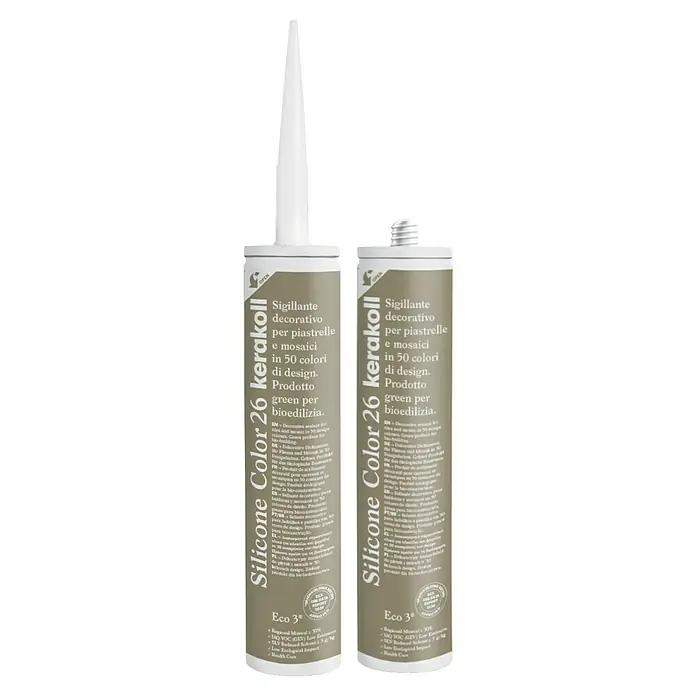 Kerakoll Silicona universal Color - Tono de color: 26, 310 ml - Dos tubos de Kerakoll Silicone Color 26, sellador decorativo para baldosas y mosaicos en 50 colores, producto ecológico para bioconstrucción.
