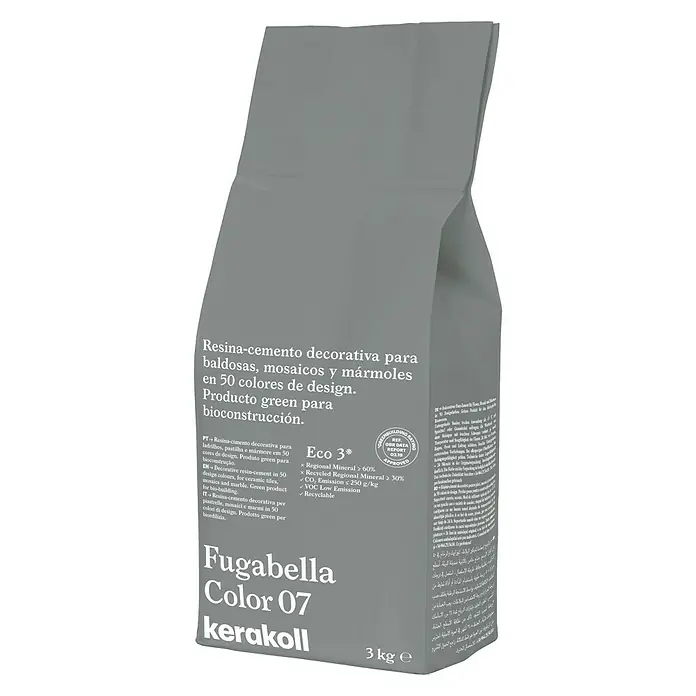Kerakoll Mortero para juntas - cemento Fugabella - Color: 07, 3 kg - Imagen de un saco de Fugabella Color 07 Kerakoll, un resinacemento decorativo para baldosas, mosaicos y mármoles en 50 colores de diseño.