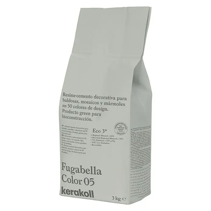 Kerakoll Mortero para juntas - cemento Fugabella - Color: 05, 3 kg - Un saco de Fugabella Color 05 de Kerakoll, un cemento de resina decorativo para baldosas, mosaicos y mármoles, producto verde para bioconstrucción.