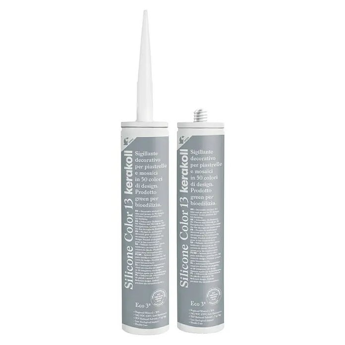 Kerakoll Silicona universal Color - Tono de color: 13, 310 ml - Dos cartuchos de Kerakoll Silicone Color 13, sellador decorativo para azulejos y mosaicos en 50 colores de diseño, verde para bioconstrucción.