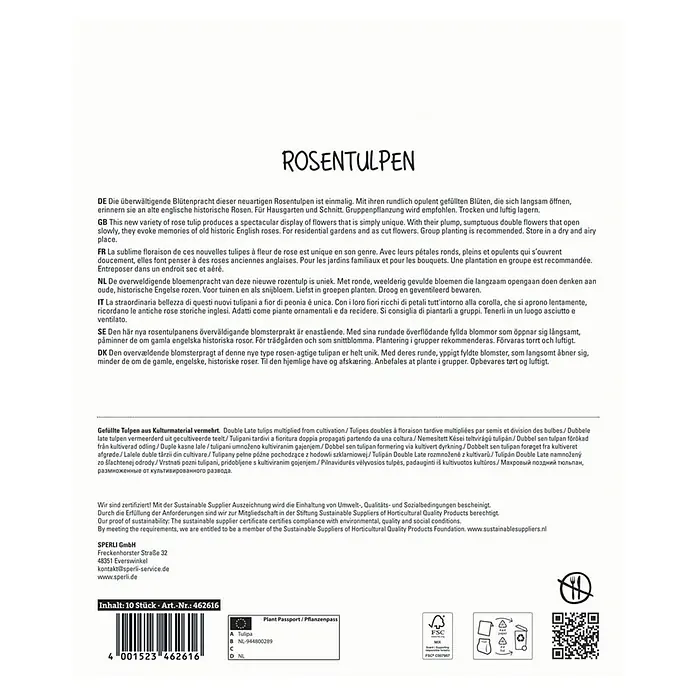 Sperli Blumenzwiebeln Maxi Tulpen Rosentulpen-Mischung - Tulipa x Hybrida, 10 Stk. - Verpackung mit Rosentulpen: Eine einzigartige Blumensorte, die an alte englische Rosen erinnert.\n
