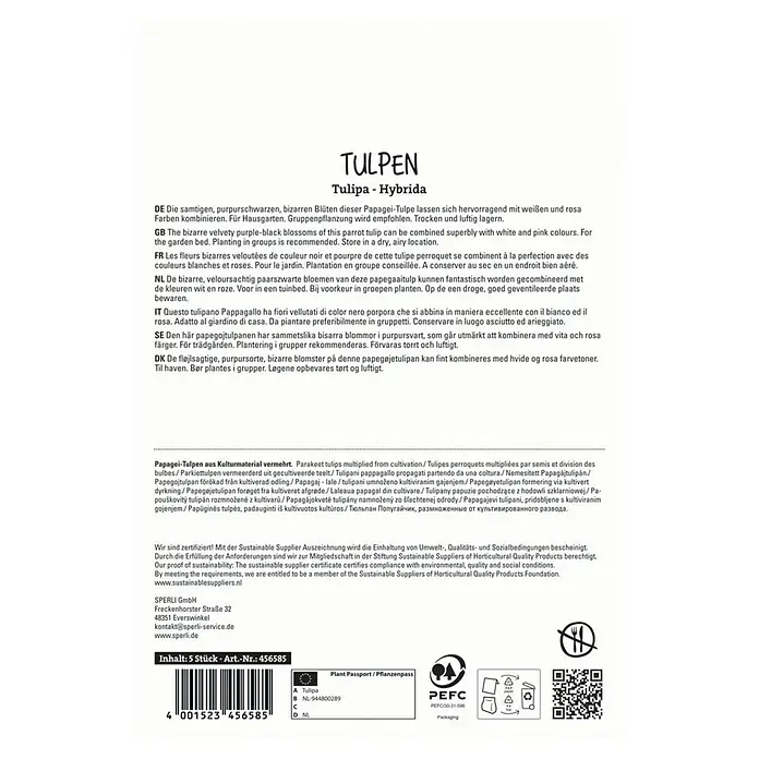 Sperli Blumenzwiebeln Papagei-Tulpe Black Parrot - Tulipa x Hybrida, 5 Stk. - TULPEN Tulipa - Hybrida: Die samtigen, purpurschwarzen, bizarren Blüten lassen sich hervorragend mit weißen und rosa Farben kombinieren.