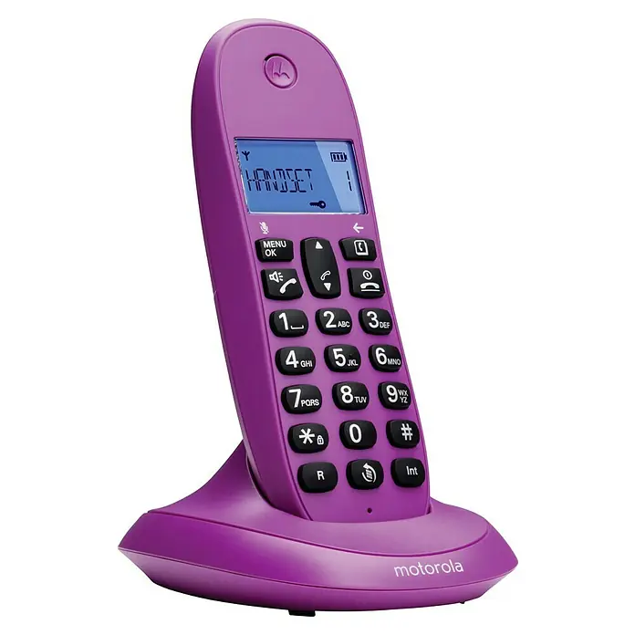 Motorola Teléfono inalámbrico C1001 - Rellamada, Violeta - Teléfono inalámbrico morado Motorola con teclado y pantalla, ideal para el hogar o la oficina.
