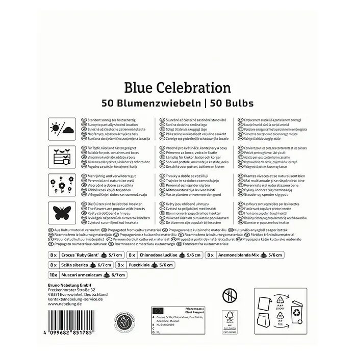 Kiepenkerl Blumenzwiebeln Mega-Pack - Blue Celebration, 50 Stk. - Produktbild der "Blue Celebration" Blumenzwiebelmischung, enthält 50 Zwiebeln verschiedener Sorten für einen farbenfrohen Frühlingsgarten.