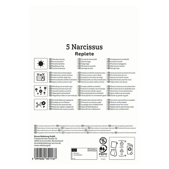 Kiepenkerl Profi-Line Blumenzwiebeln Narzisse - Narcissus pseudonarcissus Replete, 5 Stk. - Produktinformationen für 5 Narzissen Replete, inkl. Anbauratschläge und Pflegehinweise.