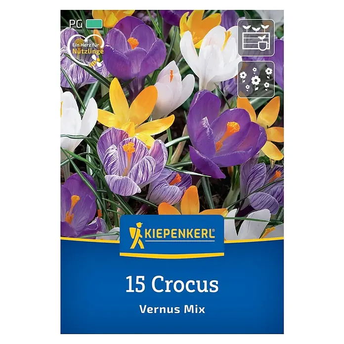 Kiepenkerl Blumenzwiebeln Krokus Mischung - Crocus vernus, 15 Stk. - KIEPENKERL 15 Krokus Vernus Mix: Eine farbenfrohe Mischung aus Krokussen, die Ihren Garten im Frühling mit leuchtenden Farben schmückt.